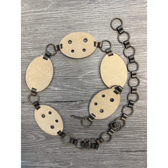 Vintage Cache ring-linked belt  studded leather discs and gold-tone Hardware main image 5